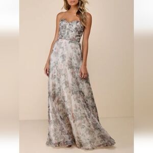 Lulu's Floral Strapless Maxi Dress